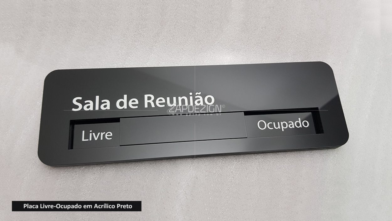 placa livre ocupado acrilico preto